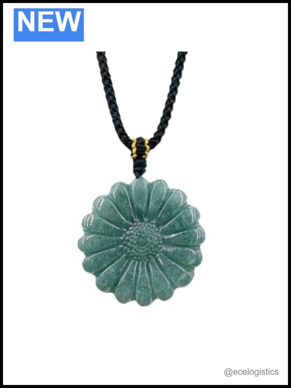 Hand-Carved Natural Jade Sunflower Pendant Necklace Adjustable Rope Chain